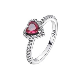 TOFBS Raised Heart Rings 925 Sterling Silver Cubic Zirconia Ring Statement Friendship Rings Engagement Ring Wedding Rings Promise Rings Jewellery Gift for Women, Sterling Silver, No Gemstone