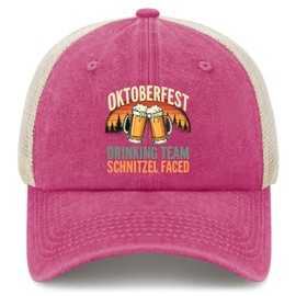 Povmekd Oktoberfest Drinking Team Schnitzel Faced Trucker Hat Men Trendy Mesh Cap for Summer Pink