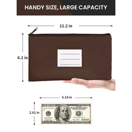 COZEFFIC 2-Pack Bank Deposit Money Bags with Zipper, 11 x 6 Inches, PU Leather Cash Pouches with Label, for Coins, Cosmetics, Bills, Tools, Black & Brown