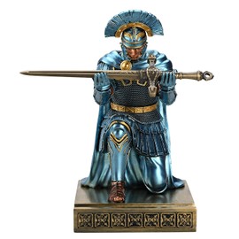 HDMbigmi Centurion Cloak Warrior Knight Pen Holder Mobile Phone Stand Desk Organizers and Accessories as Gift with a Metal Sword Letter Opener for Office and Home (Blue)