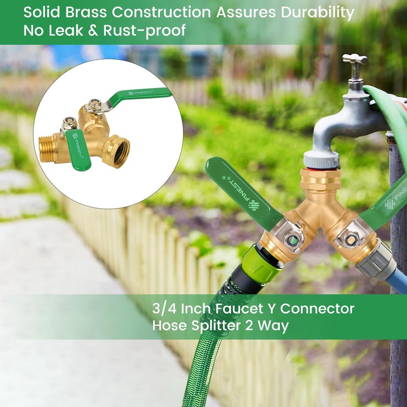 FINEST+ Garden Hose Splitter 2 Way, Heavy Duty Brass Y
