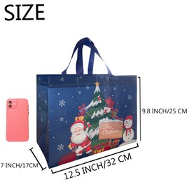 SIAGCRAW Reusable Christmas Gift Bags with Handles, 4 Pack, Non-Woven, Xmas Festive Design for Gifts, Parties, and Shopping - W12.5*H9.8*D7