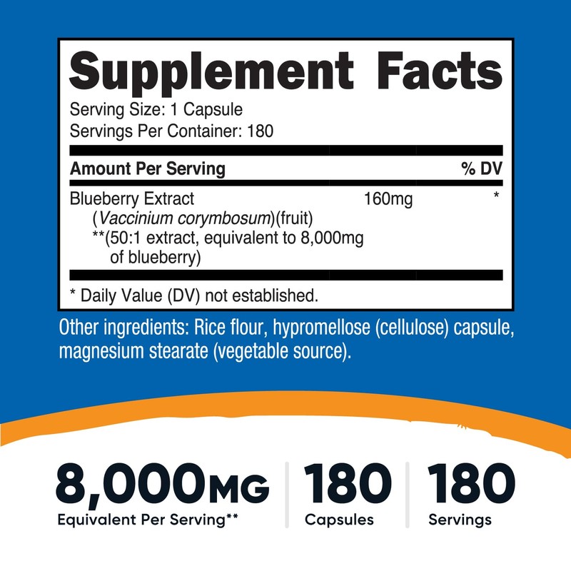 Nutricost Blueberry Extract 8000mg Equivalent (from 160mg of 50:1 Extract),