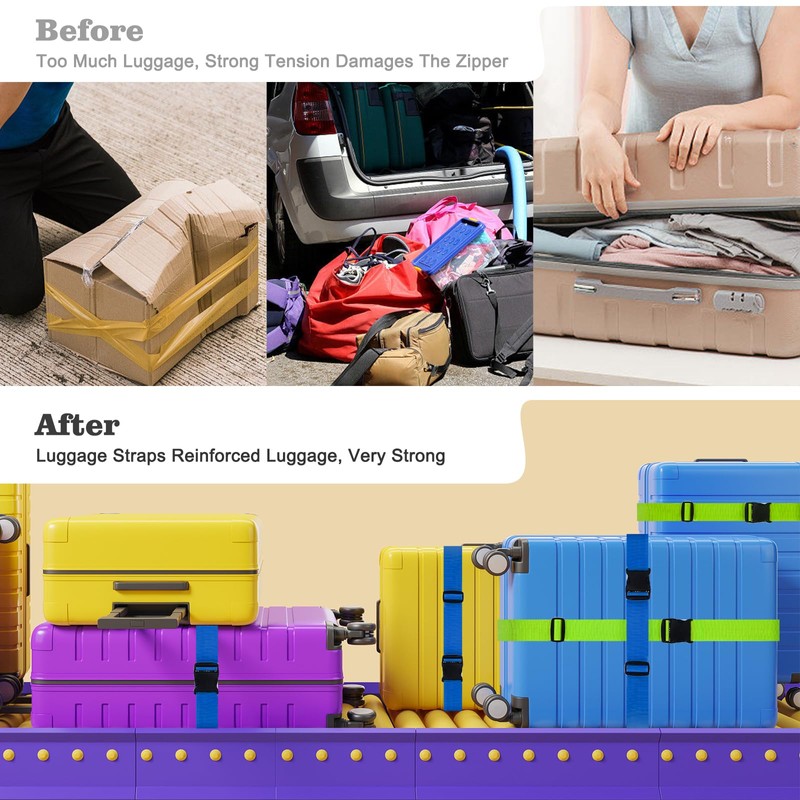 PUWOWYE Pack of 4 Suitcase Strap, Suitcase Strap Eye-catching, Adjustable