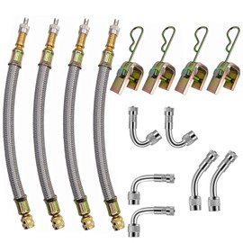 VOTNMIC Valve Stem Extensions,2Pcs 7Inch and 2Pcs 12Inch Dual Flexible Stainless Steel Braided Valve Stem Extenders, 6 Pieces 45 90 135 Degree Brass Valve Stem Extender Tire for Most Cars Truck