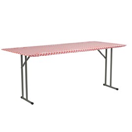 Kwik-Covers 8' x 18" Narrow/SKINNNY Rectangle Fitted Plastic Table Covers 18" x 96", Bundle of 5 (Red Gingham)
