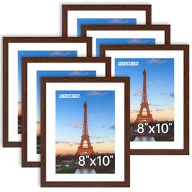 FIXSMITH 8x10 Picture Frame Bulk-6 Pack, Photo Frame with HD Plexiglass, Display Pictures 5x7 with Mat or 8x10 Without Mat, Brown Picture Frames Collage Wall Decor, Wall & Tabletop Picture Frames