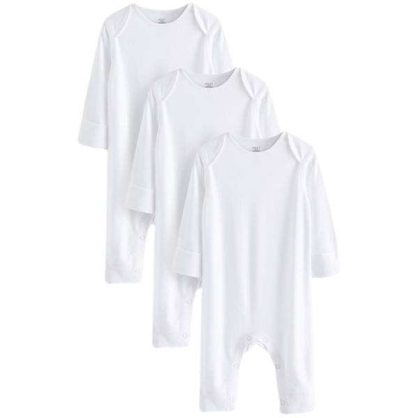 NEXT Skin-friendly Baby Pyjamas Pack of 3, White, 6 -