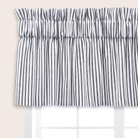 Cackleberry Home Black and White Ticking Stripe Valance Curtain Woven Cotton Lined (54 W x 17 L)