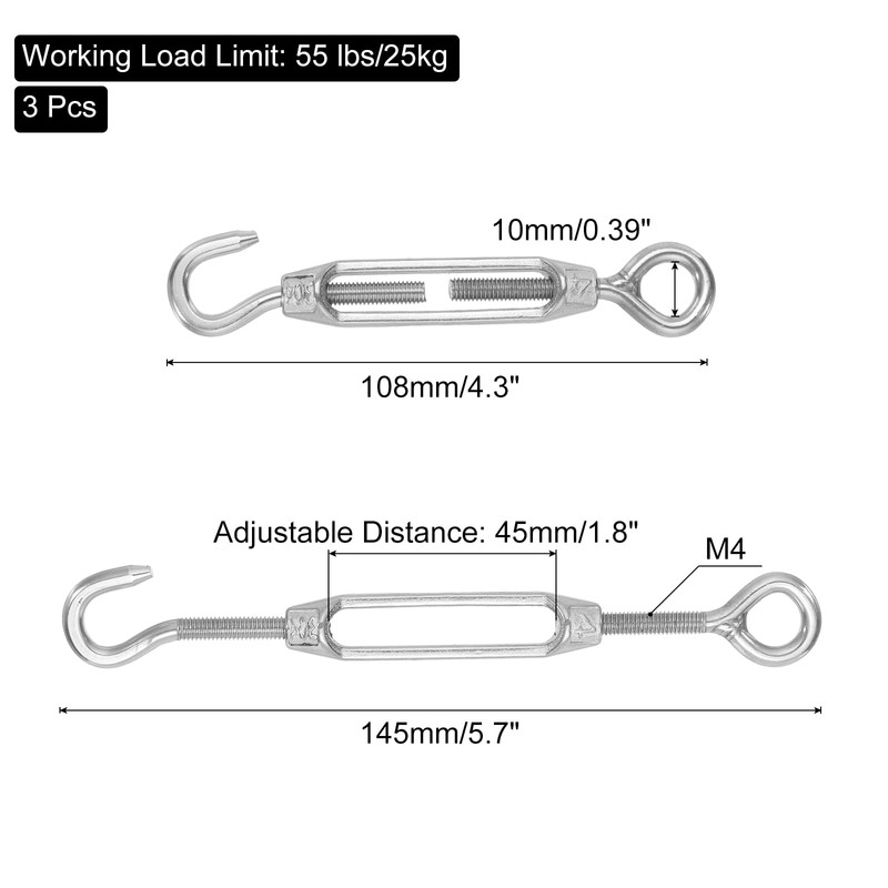 sourcing map M4 Hook and Eye Turnbuckles for Cable Wire
