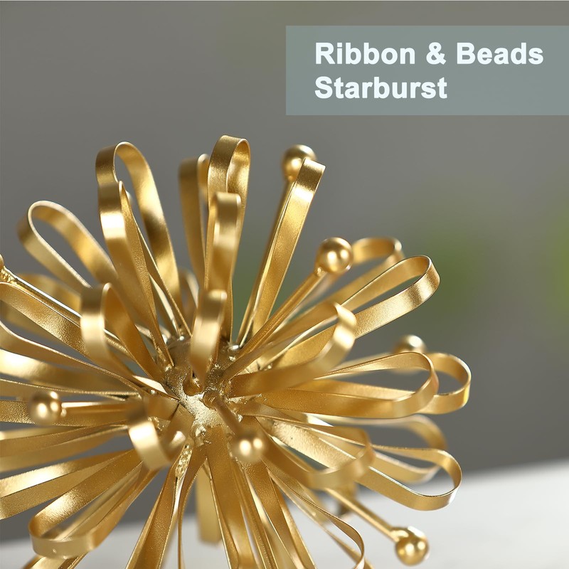 Retrome 6.7" Decorative Metal Starburst Tabletop Shelf Sculpture Accent, Gold