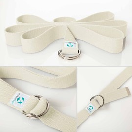 Madira Yoga Belt/Yoga Strap/Yoga Belt Strap 100% Cotton Sturdy Metal Loop Closure/250 x 3.8 cm beige