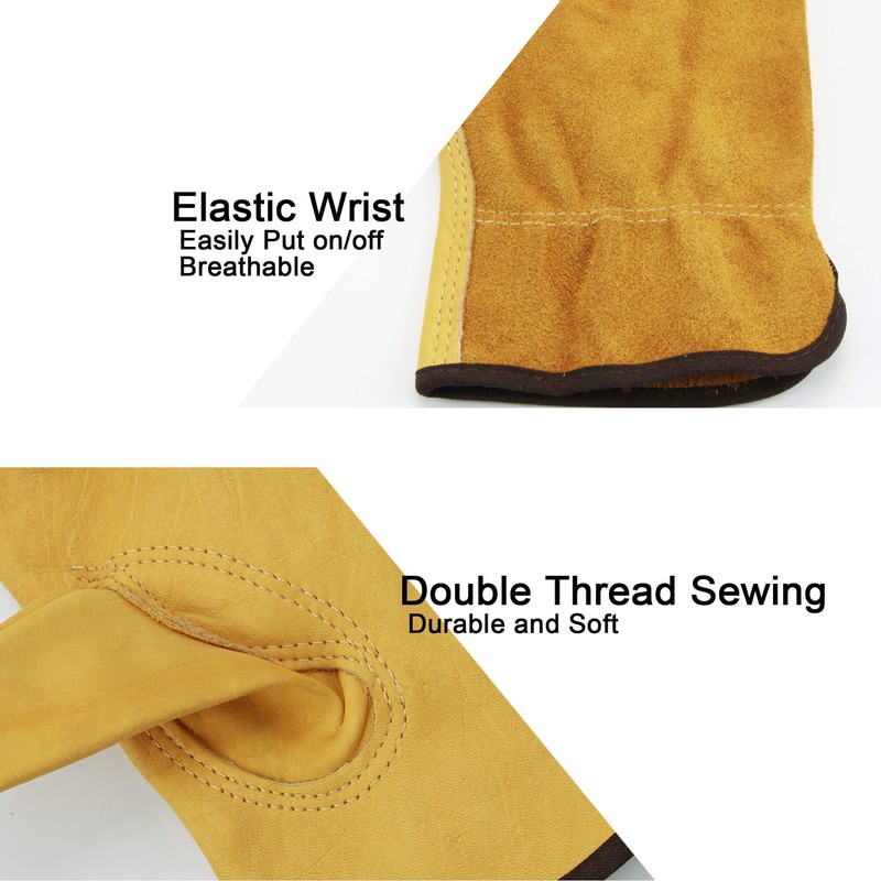 OZERO Cow Leather Work Gloves Stretchable Puncture and Cut Resistant