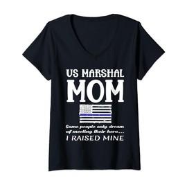 Womens Proud US Marshal Mom Mother Son Daughter USA Flag USMS Mum V-Neck T-Shirt