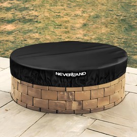 NEVERLAND Round Fire Pit Cover for In-Ground Fire Pits, 61-66 Inch Heavy Duty 600D Waterproof Outdoor Firepit Cover, Fits Built-In Stone Fire Pits, Black