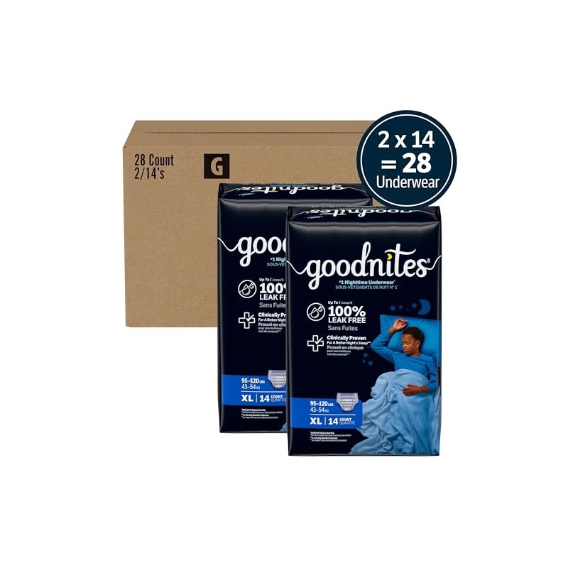 Goodnites Ropa interior nocturna para mojar la cama, XL para
