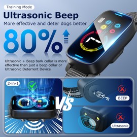 Upgrade Ultrasonic Bark Collar for Large Medium Small for Dogs Smart Automatic Bark Collar Rechargeable Anti Barking Training Collar with Waterproof Vibration and Beep 7 Sensitivity