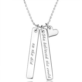 AM ANNIS MUNN 925 Sterling Silver Inspirational Bar Necklace Engraved 'She Believed she Could so she did' Jewelry Gift for Girls (B: Silver Pendant)