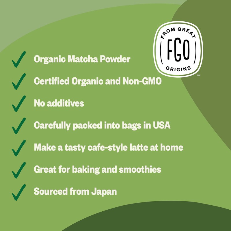 FGO Organic Matcha Green Tea Powder, Japanese Culinary Grade for