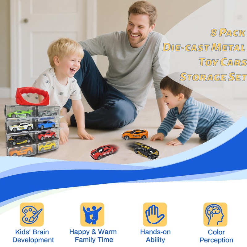 KIDAMI 8 Pack Die Cast Metal Toy Cars, 1:64 Scale