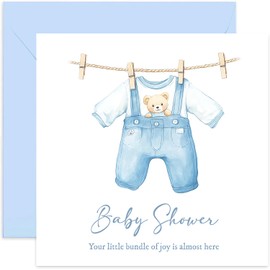 Bundle of Joy Baby Shower Greeting Cards for Her - Blue Baby Boy Keepsake Gifts - Best Wishes and Congratulations - Sister Friend Coworker Colleague Cousin - Cute and Adorable Laundry Line Design