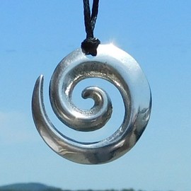 Handmade Wave Koru Pendant Round Spiral Representing New Beginnings and Harmonic Growth Surf Inspired Jewellery Made by William Sturt Pewter, Pewter