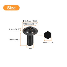 sourcing map Flanged Button Head Socket Cap Screws, 100 Pcs M6x16mm - 304 Stainless Steel Socket Drive Fasteners Bolts, Fully Thread Machine Screws for Furniture Installation (Black)