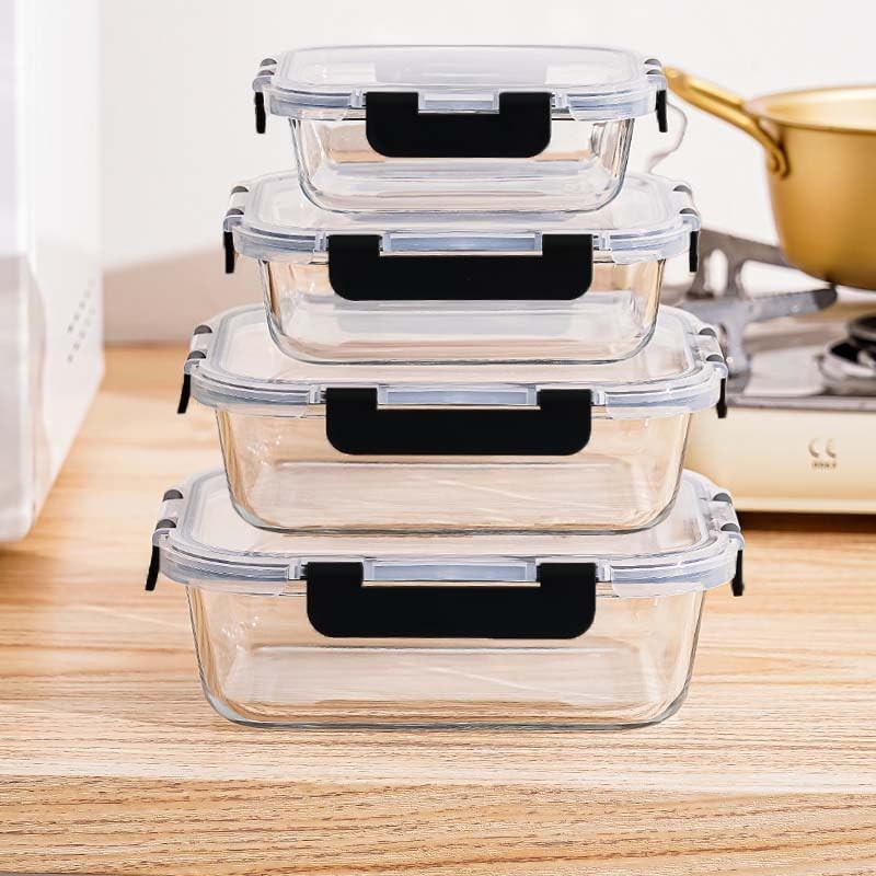 Pmssypl Glass Food Storage Containers with Airtight Locking Lids, 4-Piece