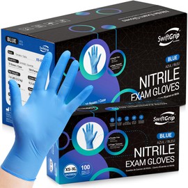 SwiftGrip SwiftGrip Disposable Nitrile Exam Gloves, Blue, Nitrile Gloves Disposable Latex Free, Medical Gloves, Cleaning Gloves, Food-Safe Rubber Gloves, Powder Free, Non-Sterile, 1000-ct Case (X-Small)