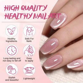 Viugex 24Pcs French Tip False Nails, Pink Cat Eye Press on Nails Short Square, Glitter Solid Color Fake Nail with Glue Stickers, Cute Natural Acrylic Full Cover Stick on Nails for Women Girls Manicure