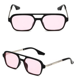 WDZAYXC Trendy Vintage Square Sunglasses for Men and Women, Metal Design, UV Protection, black / pink