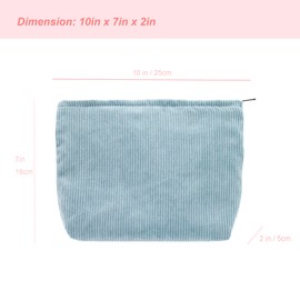 PAZIMIIK Makeup Bag Large Zipper Corduroy Make Up Pouch for Purse Travel Canvas Cosmetic Organizer for Women Brush Storage,Blue