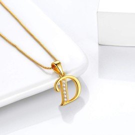 Aurora Tears 26 Letters Necklace/Stud Earrings, 925 Sterling Silver, Initial A-Z Alphabet Pendant/Earring with Cubic Zirconia, Jewellery Gifts for Women, Necklace Gold, d