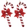 2Pcs Large Candy Cane Baubles with 2Pcs Glitter Bows,Shiny &