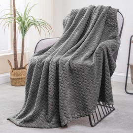 Exclusivo Mezcla Extra Large Flannel Fleece Throw Blanket, 50x70 Inches Leaves Pattern Soft Throw Blanket for Couch, Cozy, Warm, and Lightweight Blanket All Season Use, Dark Grey Blanket