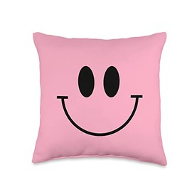 Pink Smile Face Happy Smiling Emoticon Retro 90s y2k Throw Pillow