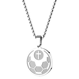 ST-Power Soccer Cross Sports Pendant Bible Verse Luke 1:37 Athletes Stainless Steel Necklace 22" Chain Gift for Men Women Teenager.