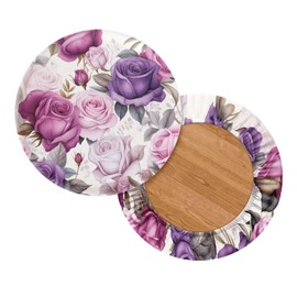 Kuiaobaty 2 Pcs Bar Stool Covers Round, Vintage Purple Pink Rose Print High Stretchy Circle Stool Cover, Soft Seat Slipcover Fit for Stool of Dia 12-14 in