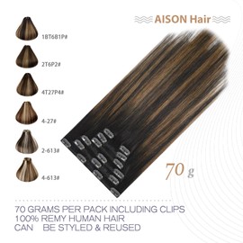 Balayage Clip in Hair Extensions Real Human Hair 70G Dark Brown to Chestnut Brown 100% Remy 20 Inch for Women 7pcs 16clips