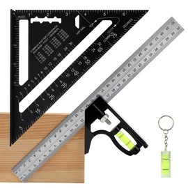 Combination Square Woodworking Ruler 7inch Carpenter Square Wood Working Tools 12 in Combination Squares Combo Woodworking Rafter Layout Ruler(Color:Black)