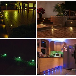 QACA Pack of 10 LED Deck Light Kit 0.1W-0.3W Low Voltage Multi-Color RGB Outdoor Lighting 6Lm IP67 Waterproof Outdoor Step Stairs Garden Yard Patio Landscape Decor Lighting