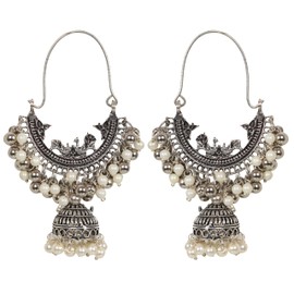 Stylish Silver Oxidized hoop Ethnic Indian Fashion Traditional Boho Jhumka Dangle Earrings Jewellery