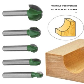 SG Store 5pcs Shank Router Shank Diameter 6mm Hollow Chamfer Cutter 6 mm/8 mm/10 mm/12 mm/18 mm Round Nose Cove Milling Cutter for Wood Carving Root Carving, Green