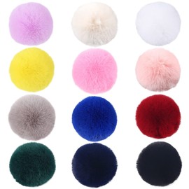 Pack of 12 Fur Fluffy Pompom Ball, Faux Fur Pompom, Faux Fur Pompom, Rabbit Fur Pompom, Faux Fur Pompom, Fur Pompom, Pompom for Hats, Shoes, Scarves, Bags, Keyring, 12 Colours