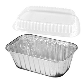 Handi-Foil 1 lb. - 25 Set - Aluminum Foil Mini-Loaf/Bread Baking Pan w/Clear Low Dome Lid