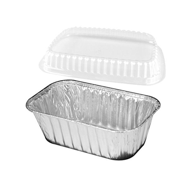 Handi-Foil 1 lb. - 25 Set - Aluminum Foil Mini-Loaf/Bread Baking Pan w/Clear Low Dome Lid