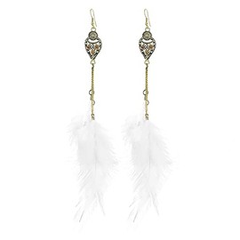 Long Feather Earrings Handmade Natural Feather Dangle Earrings Bohemian Feather Earrings for Women (White)