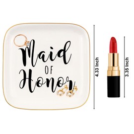 Maid of Honor Gifts Jewelry Ring Dish - Maid of Honor Today, Sister for Life, Bridal Wedding Day Party Gifts for Bridesmaid, Maid of Honor Proposal Gifts from Bride, White Ceramic Jewelry Tray