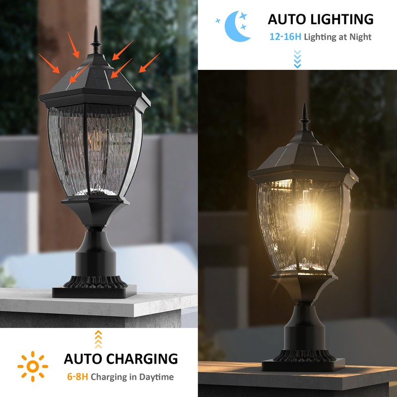 Solar Lamp Post Lights Outdoor Waterproof with Pier Mount Base,