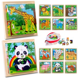 TAGNEFLOR 2 PCS Juguetes Rompecabezas de Cubos, Puzzle 3D de 6 en 1 Montessori, Animales Educativos para Niños y Niñas de 4 Años, Desarrollo de Habilidades Motoras y Cognitivas (Animale y Selva)
